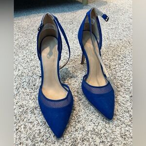 Zara royal blue suede pointed toe pumps with mesh detailing